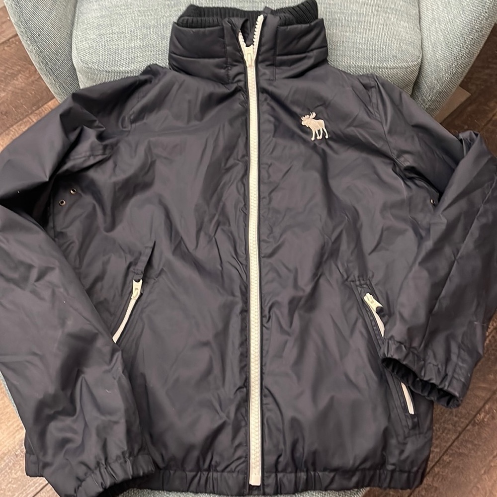 Men's Abercrombie & Fitch Neck Padded Windbreaker - Navy Blue Size XL